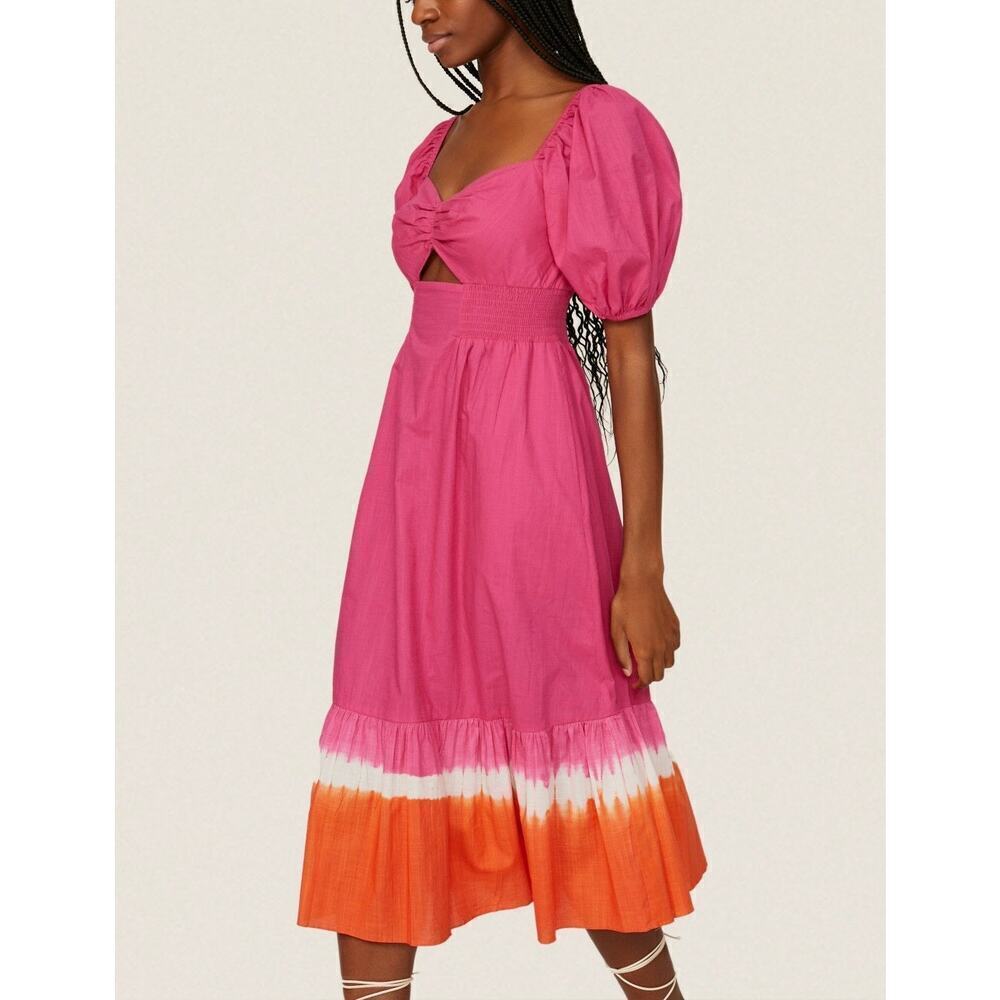 Sachin & Babi Bri Dress Fuchsia Orange Puff Sleeve Midi Size 6 NWT - Picture 2 of 9